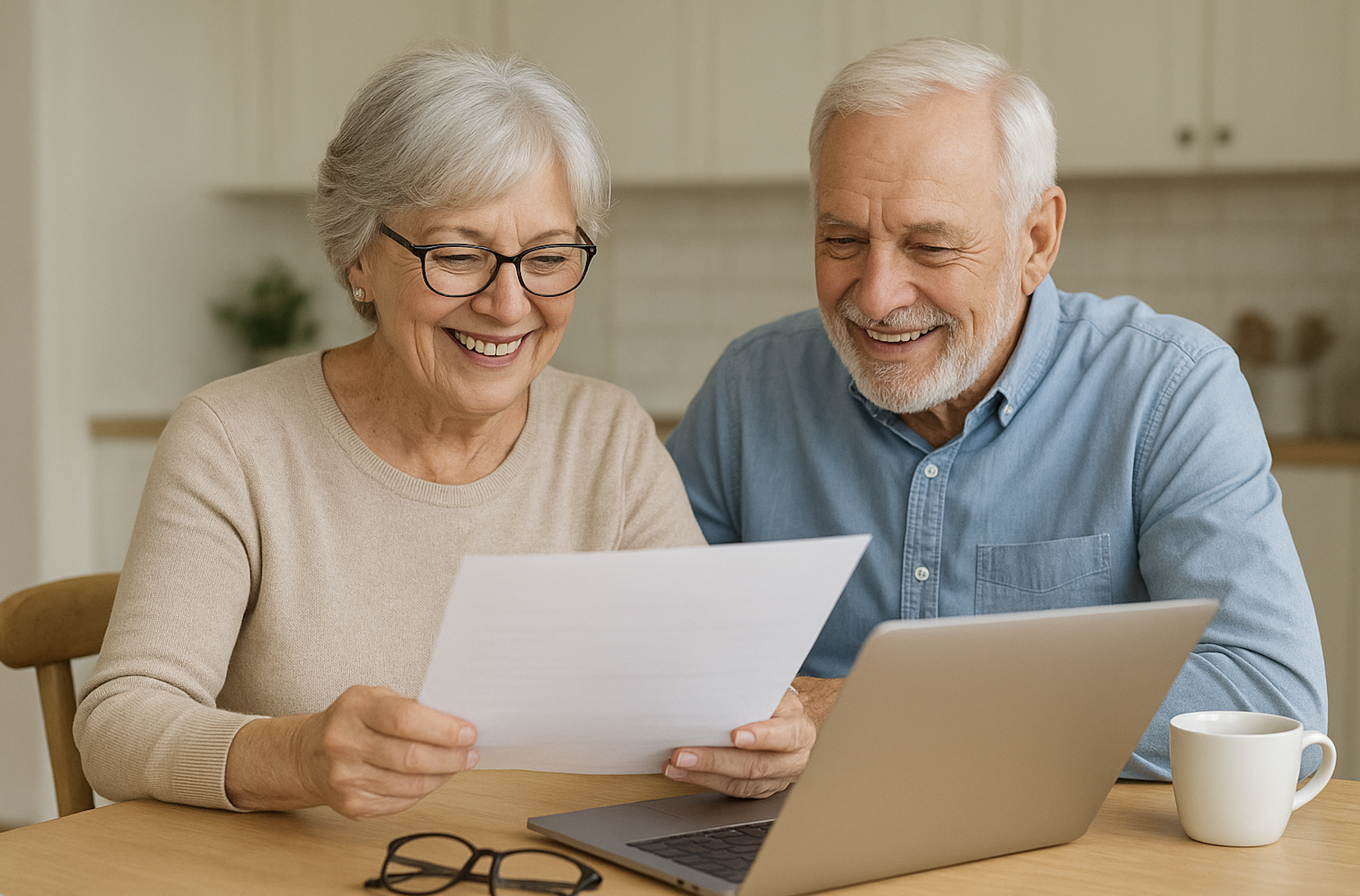 Senior couple reviewing credit card statements together at home